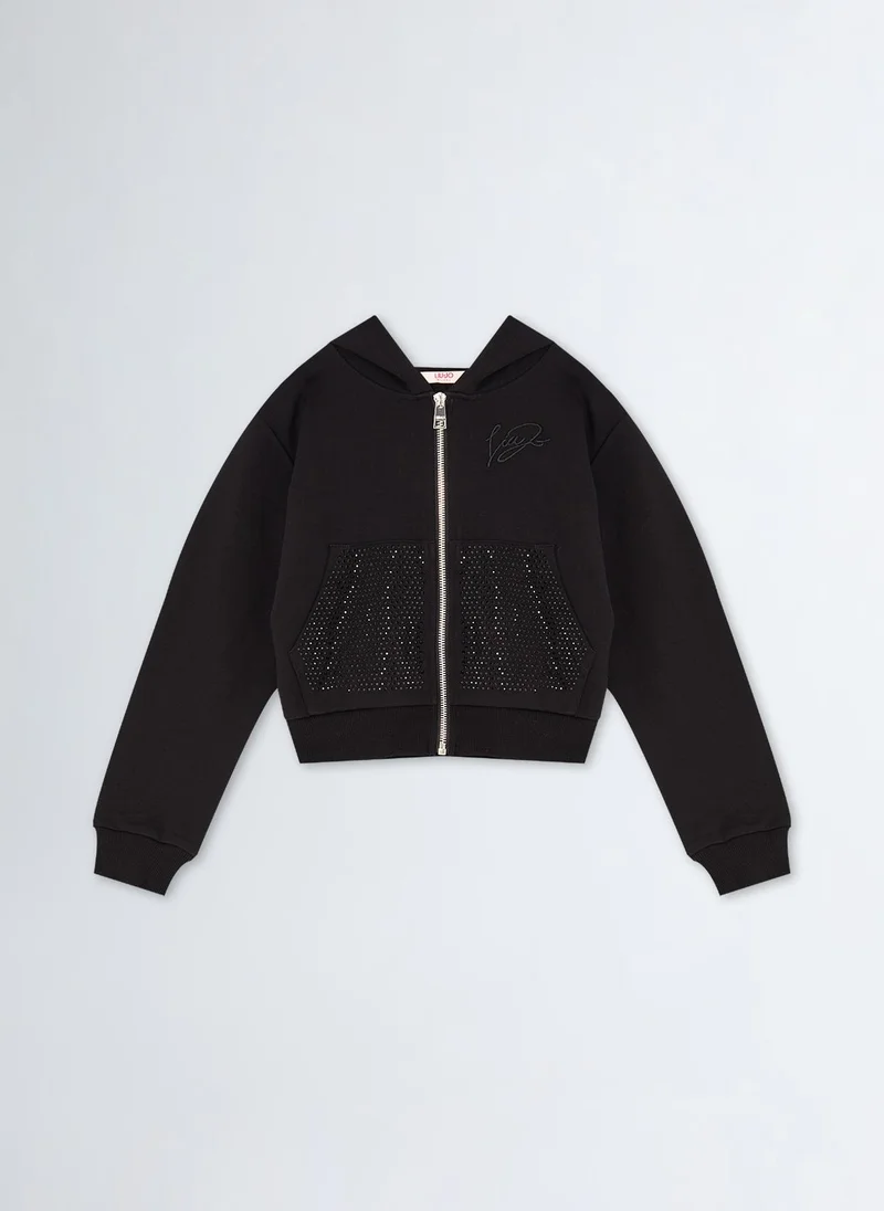 ليو جو Sweatshirt with Zip and Rhinestones