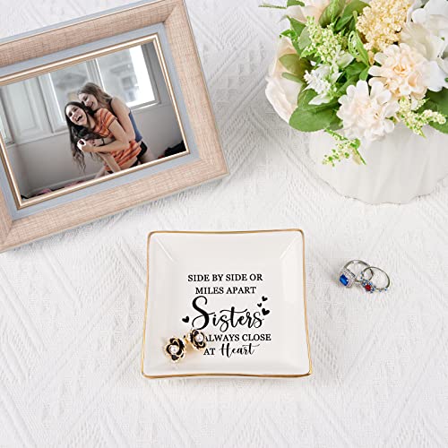 Spegiffu Sister Gifts Trinket Jewelry Dish- Side by side or miles apart, sisters are always close at heart, Sisters Birthday Gifts Mother's Day Valentines Christmas Gift for Sister from Sister - Image 2