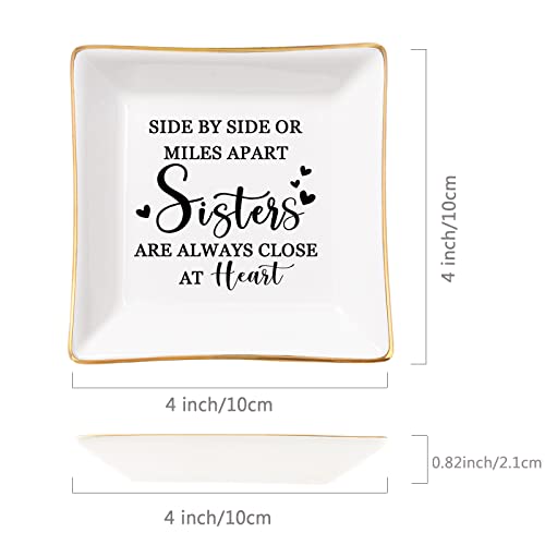 Spegiffu Sister Gifts Trinket Jewelry Dish- Side by side or miles apart, sisters are always close at heart, Sisters Birthday Gifts Mother's Day Valentines Christmas Gift for Sister from Sister - Image 5