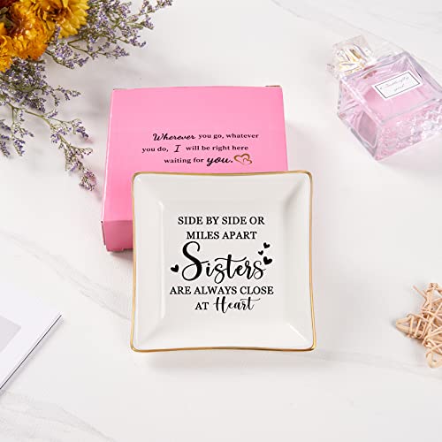 Spegiffu Sister Gifts Trinket Jewelry Dish- Side by side or miles apart, sisters are always close at heart, Sisters Birthday Gifts Mother's Day Valentines Christmas Gift for Sister from Sister - Image 3