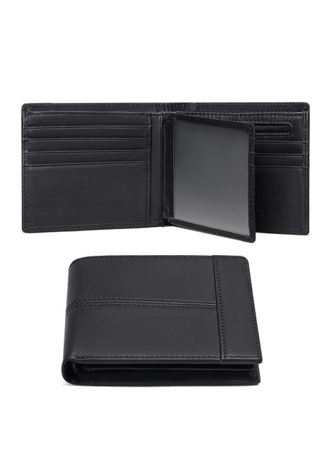 Slim Wallet for Men, Slim Minimalist Front Pocket RFID Blocking Leather Wallets for Men Women, Genuine Leather RFID Blocking Bifold Wallet With ID Window and 16 Credit Card Pockets