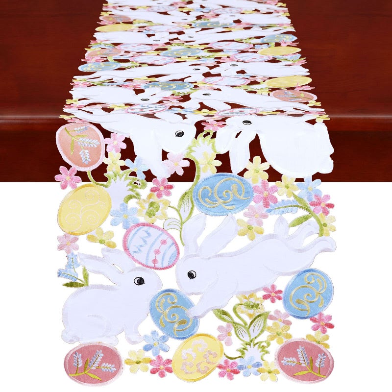 Simhomsen Embroidered Bunny and Colorful Eggs Table Runners for Easter Holiday or Spring Season 14 x 68 inches