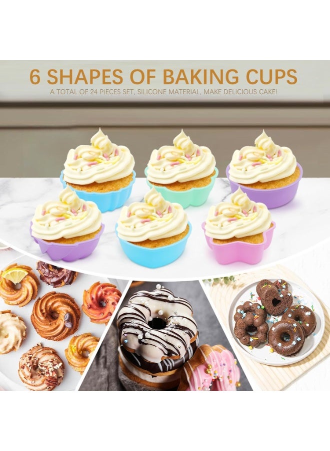 24Pcs Non-Stick Silicone Donut Molds, 2.75 Inch Reusable Baking Cups, Heat Resistant Mould for Muffin Jelly Bagel Dessert Making - Image 3