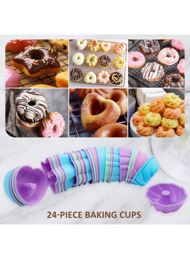24Pcs Non-Stick Silicone Donut Molds, 2.75 Inch Reusable Baking Cups, Heat Resistant Mould for Muffin Jelly Bagel Dessert Making - Image 4