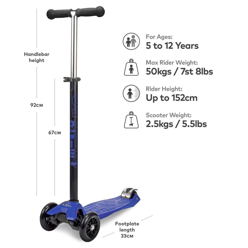 Micro Kickboard - Maxi Original 3-Wheeled, Lean-to-Steer, Swiss-Designed Micro Scooter for Kids, Ages 5-12 (Blue) - Image 2