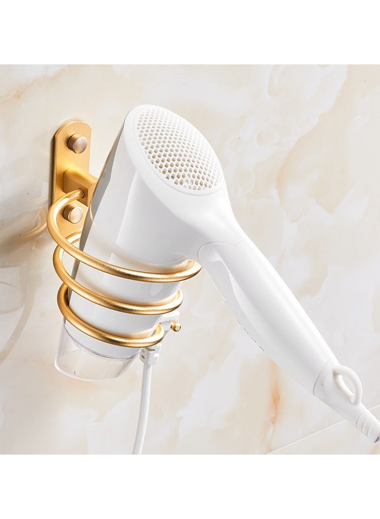 Loquat Space Aluminum No-Drill Hair Dryer Holder Bathroom Storage Rack Gold (No-Drill + Drilling)