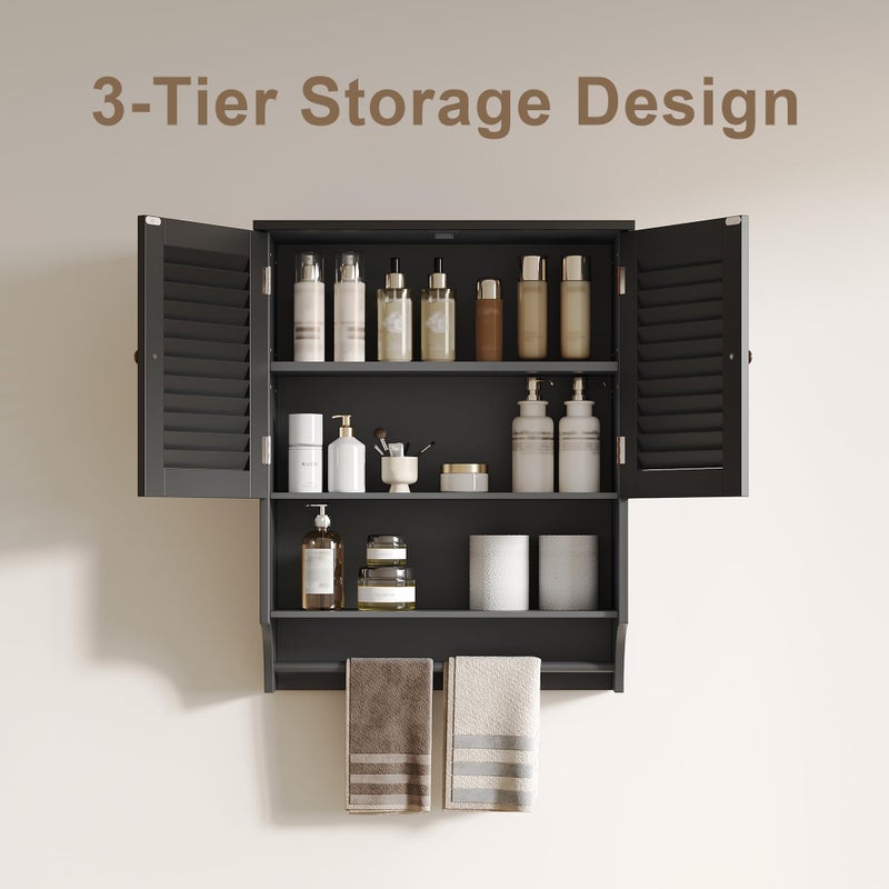 ChooChoo Bathroom Wall Cabinet, Medicine Cabinet, 2 Doors Over The Toilet Space Saver Storage Cabinet with Large Space, Black - Image 4