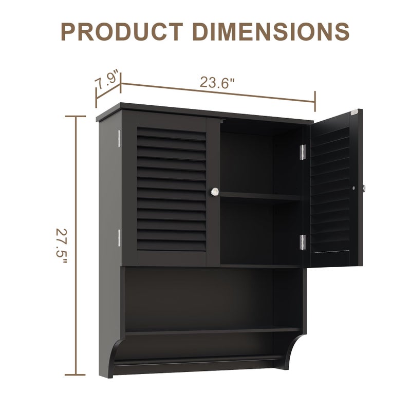 ChooChoo Bathroom Wall Cabinet, Medicine Cabinet, 2 Doors Over The Toilet Space Saver Storage Cabinet with Large Space, Black - Image 2
