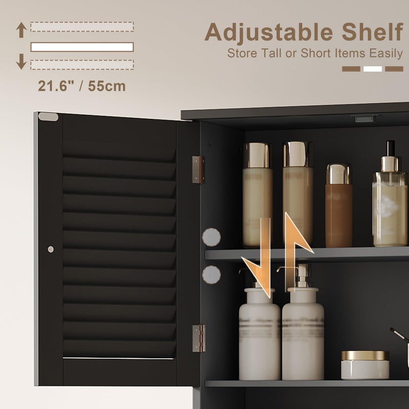 ChooChoo Bathroom Wall Cabinet, Medicine Cabinet, 2 Doors Over The Toilet Space Saver Storage Cabinet with Large Space, Black - Image 5