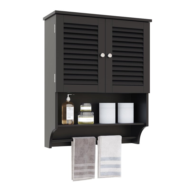 ChooChoo Bathroom Wall Cabinet, Medicine Cabinet, 2 Doors Over The Toilet Space Saver Storage Cabinet with Large Space, Black - Image 1