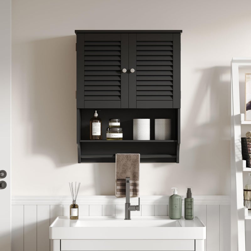ChooChoo Bathroom Wall Cabinet, Medicine Cabinet, 2 Doors Over The Toilet Space Saver Storage Cabinet with Large Space, Black - Image 3