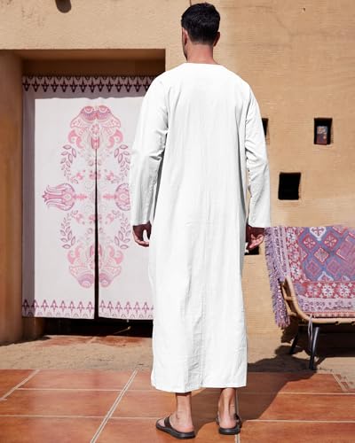 YAOHUOLE روب رجالي بأكمام طويلة كاجوال من YAOHUOLE مع شق جانبي وثوب طويل مع جيوب أبيض 3XL - Image 4