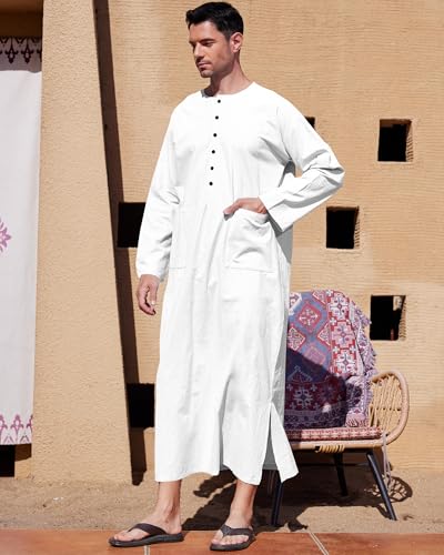 YAOHUOLE روب رجالي بأكمام طويلة كاجوال من YAOHUOLE مع شق جانبي وثوب طويل مع جيوب أبيض 3XL - Image 2
