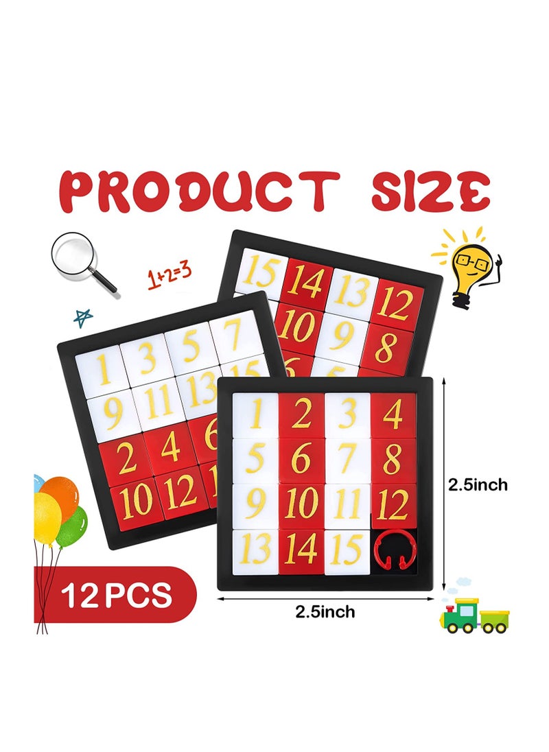 SYOSI - Number Slide Puzzles, 15 Puzzle Slide Game Number Slide Brain Teaser, IQ Educational Learning Tool, Number Learning Educational Toys for Party Favor, 2.6 x 2.6 Inch, 12 Pcs - Image 1