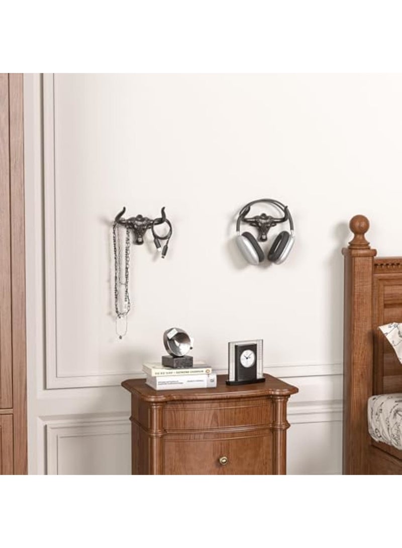 Barakah Cast Iron Hooks Wall Mount 2 Pack - Heavy Duty Towel Hooks for Bathroom Entryway Closet, Western Cow Bull Animal Design, Antique Rust, Durable Wall Decor for Home and Outdoor Use - Image 5