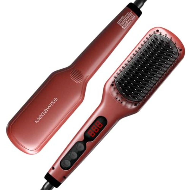 Hair Straightener Brush Pro, Fast Heating Ceramic Ionic Brush for Smooth Frizz-Free Hair, Safe Anti-Scald Design, Dual Voltage Travel Use Tomato - Image 1