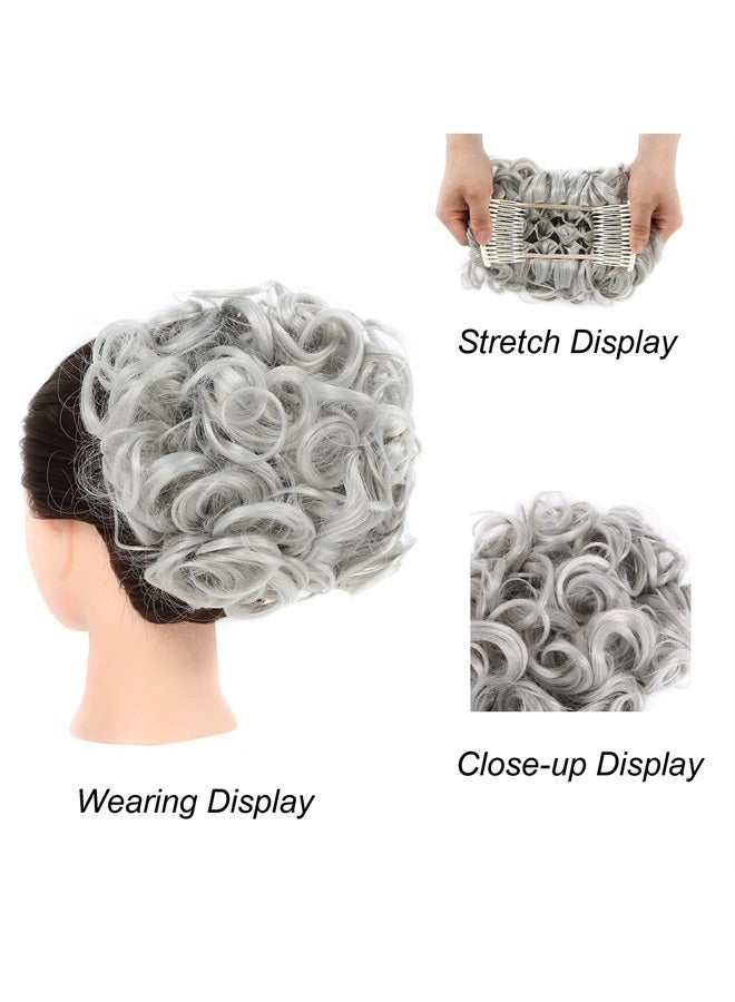 ELAINE Combs Messy Bun Hair Piece Curly Dish Hair Buns Extension Thick Chignon Hairpiece Clip in Ponytail Scrunchies Hair Pieces for Women (Honey Blonde Tip Bleach Blonde-#43B) - Image 2
