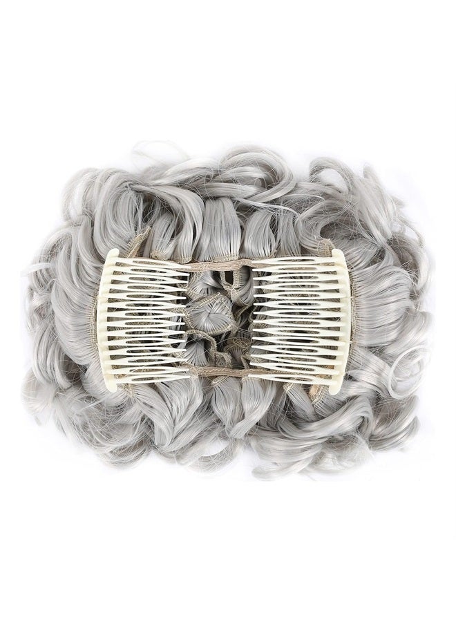 ELAINE Combs Messy Bun Hair Piece Curly Dish Hair Buns Extension Thick Chignon Hairpiece Clip in Ponytail Scrunchies Hair Pieces for Women (Honey Blonde Tip Bleach Blonde-#43B) - Image 4