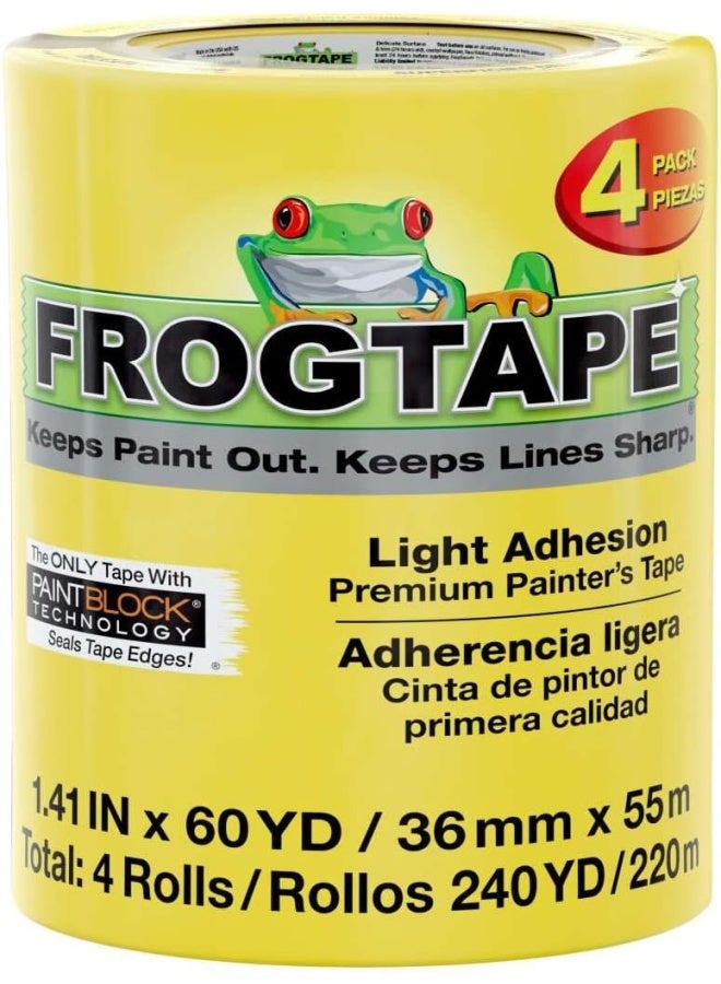 Frogtape Delicate Surface Painter'S Tape With Paintblock, 1.41 Inch X 60 Yards, 4-Pack, Yellow (240662) - Image 1