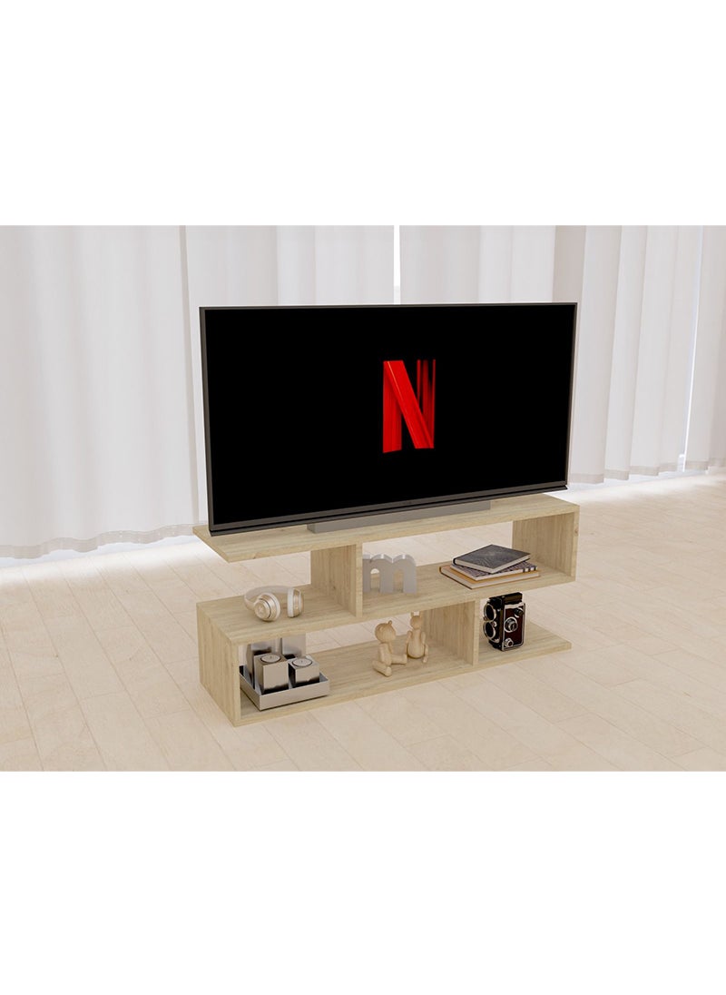 Mahmayi - Mahmayi Natural Davos Oak Modern TV Stand with Coffee Table for Laptop Computer/TV/PC/Printer, Multifunctional Systems (100x30x45cm) - Image 1