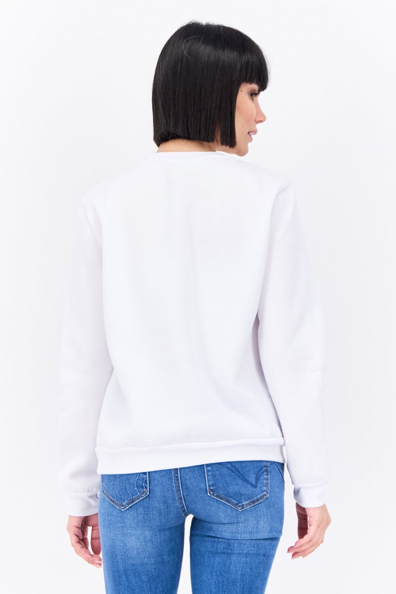 Buzz Women Crew Neck Textured Sweatshirt, White/Black - Image 3