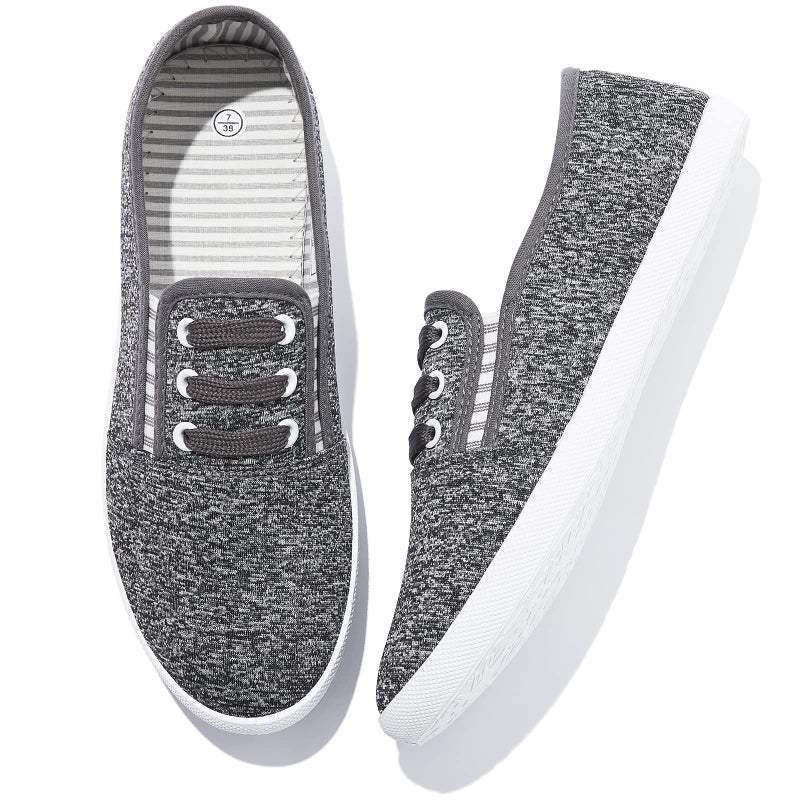 Shupua Womens Canvas Slip on Shoes Casual Low Top Flat Sneakers Tennis Shoes Nursing Loafers(Deep Grey.us10) - Image 1