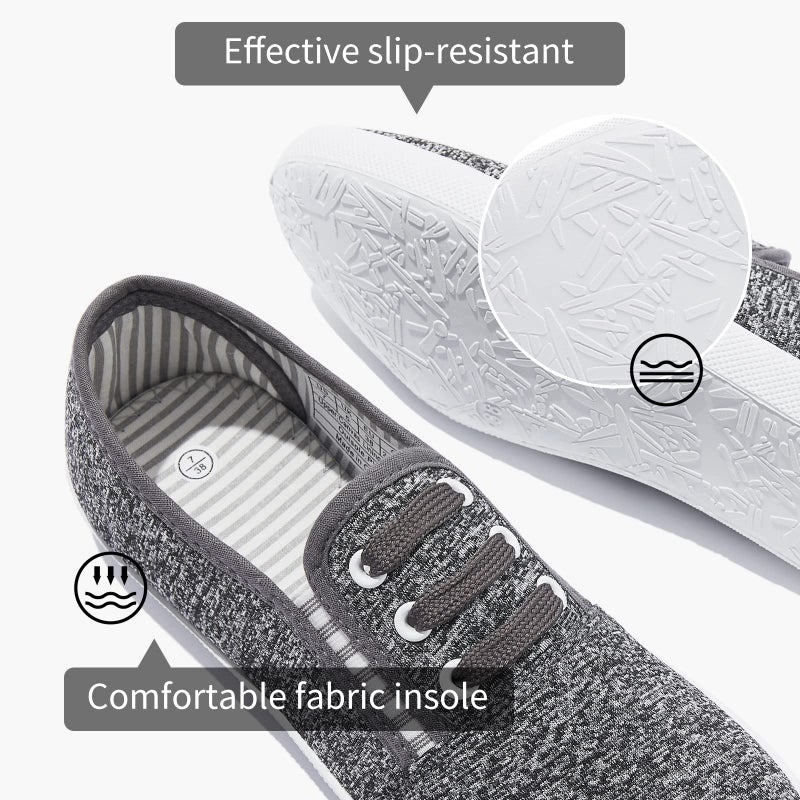 Shupua Womens Canvas Slip on Shoes Casual Low Top Flat Sneakers Tennis Shoes Nursing Loafers(Deep Grey.us10) - Image 4