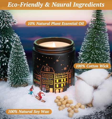 CHAMBERY Merry Christmas Candles with Warmer LED, Christmas Decor Gifts Winter Candle with Apple Spice Scent, Apple Candles Over 40 Hours Burn Time, Home Decorations Indoor, 100% Soy Wax,Black - Image 3