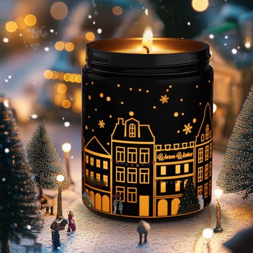 CHAMBERY Merry Christmas Candles with Warmer LED, Christmas Decor Gifts Winter Candle with Apple Spice Scent, Apple Candles Over 40 Hours Burn Time, Home Decorations Indoor, 100% Soy Wax,Black - Image 1