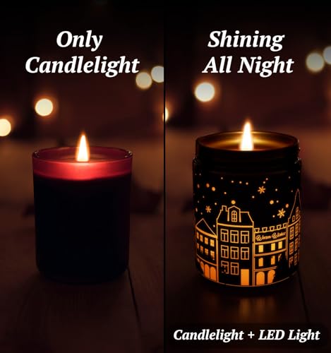 CHAMBERY Merry Christmas Candles with Warmer LED, Christmas Decor Gifts Winter Candle with Apple Spice Scent, Apple Candles Over 40 Hours Burn Time, Home Decorations Indoor, 100% Soy Wax,Black - Image 4