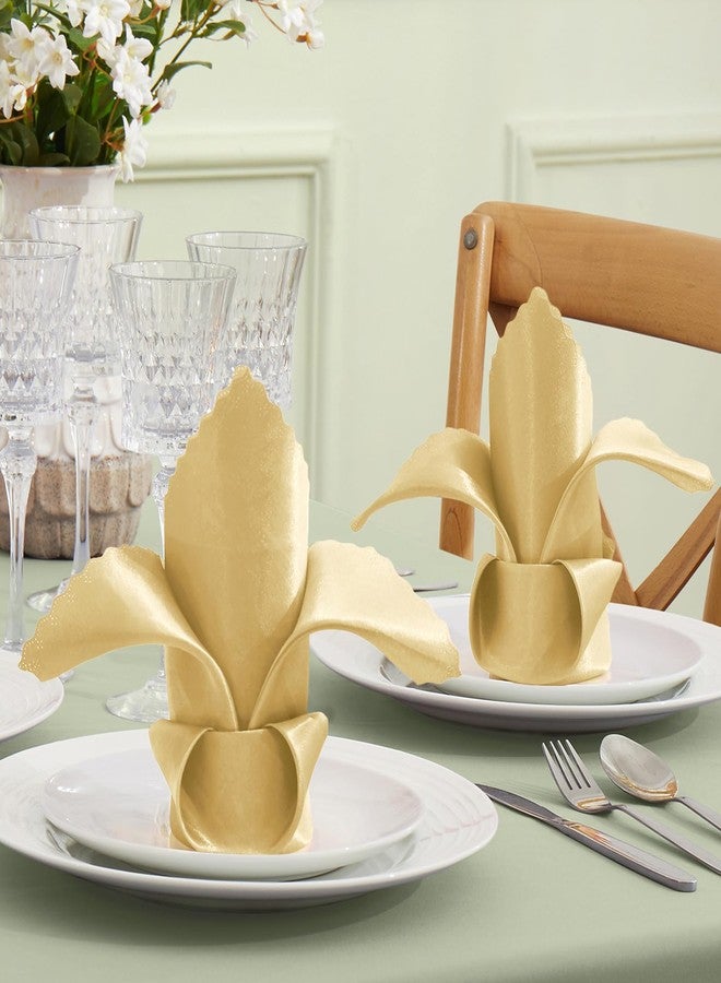 VACVELT 12 Pack Gold Satin Napkins 12x12 Inch Wedding Napkins, Scalloped Elegant Dinner Napkins Square Table Napkins Decor, Silky Satin Cloth Napkins for Restaurant Banquet Graduation Party - Image 2