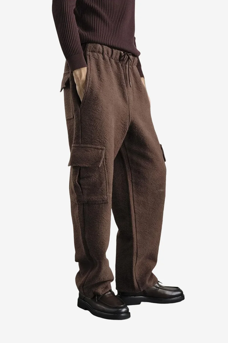 Giesto Beaver Brown GIESTO Relaxed Fit Textured Drawstring Waist Pants for Men | Best Price UAE