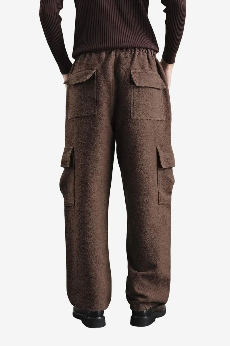 Giesto Beaver Brown GIESTO Relaxed Fit Textured Drawstring Waist Pants for Men | Best Price UAE