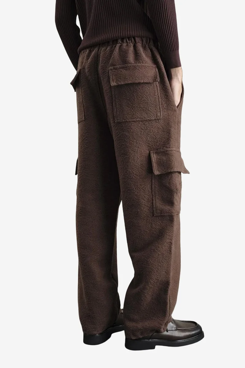Giesto Beaver Brown GIESTO Relaxed Fit Textured Drawstring Waist Pants for Men | Best Price UAE