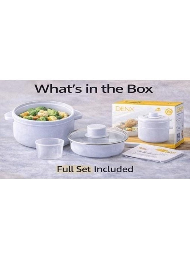 Denx طباخ كهربائي صغير 2 في 1 700 واط طباخ أرز وبخار 2 لتر وعاء سيراميك غير لاصق محمول متعدد الاستخدامات للأرز والحساء والمعكرونة والبخار جهاز مطبخ مدمج DX1769 - Image 5