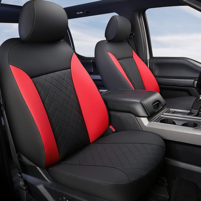GIANT PANDA Full Set Car Seat Covers Customized Fit 20092025 Ford F150 and 20172025 F250 F350 F450 Super CrewCrew Cab Pickup Trucks Front and Rear Seats Fabric Protectors BlackRed