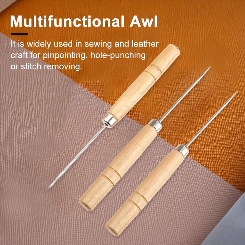 Hicello 5 Packs Sewing Awls, Leather Sewing Needle with Wood Handle, Pinpoint Stitching Sewing Awl Repair Tool for DIY Handmade Cloth Leather Shoe - Image 3