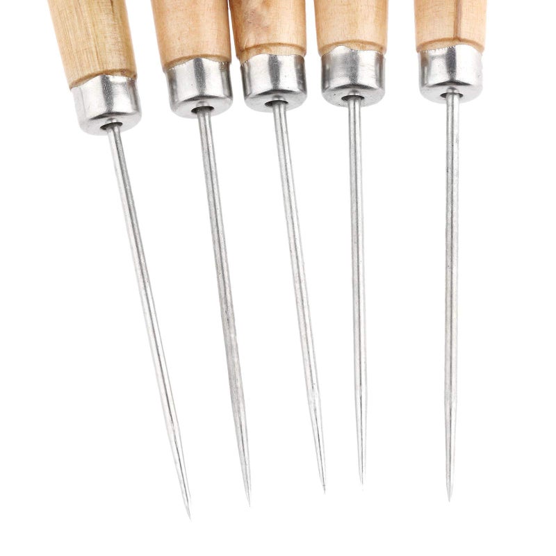 Hicello 5 Packs Sewing Awls, Leather Sewing Needle with Wood Handle, Pinpoint Stitching Sewing Awl Repair Tool for DIY Handmade Cloth Leather Shoe - Image 5