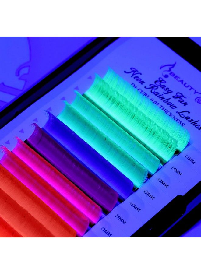 Beauty7 Colored Lash Extension Easy Fan Neon Rainbow Lashes 7 Colors Volumn Lashes Ombre Lash Extensions Self Fanning D+ Curl 0.07Mm 13Mm 15Mm Dramatic Eyelashes - Image 2