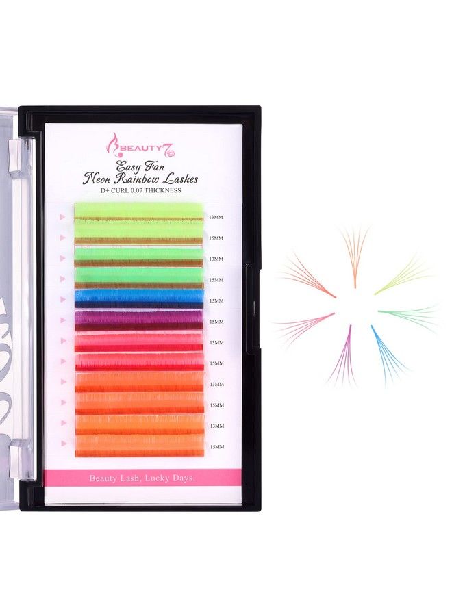 Beauty7 Colored Lash Extension Easy Fan Neon Rainbow Lashes 7 Colors Volumn Lashes Ombre Lash Extensions Self Fanning D+ Curl 0.07Mm 13Mm 15Mm Dramatic Eyelashes - Image 4