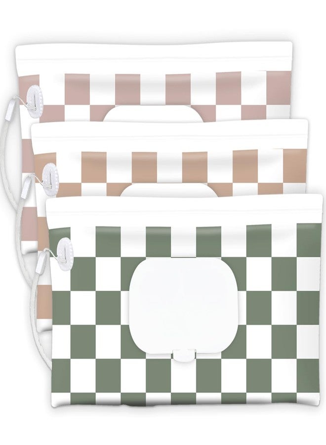 cephira Baby Wipe Holder, 3-Pack Portable Refillable Wipe Dispenser, Waterproof & Dustproof Travel Baby Wipes Case, Reusable Diaper Wipe Container with Checkerboard Design - Image 1
