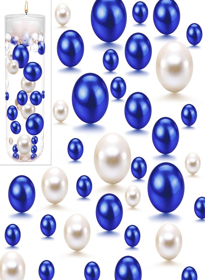 UDU 150 Pcs Floating Beads Vase Filler No Hole Faux Pearls for Vase Mixed Sizes Round Pearls for Home Party Wedding Decor, 8/14/20 mm (White, Blue) - Image 1