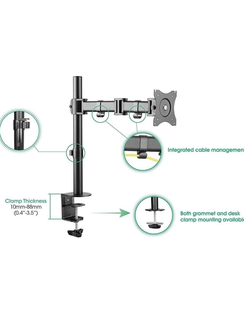 Single Monitor Fully Adjustable Computer Desk Mount Articulating Stand 27" Inch Black - Image 2