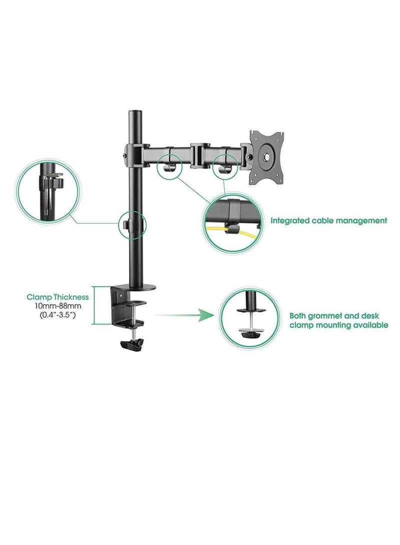 Single Monitor Fully Adjustable Computer Desk Mount Articulating Stand 27" Inch Black - Image 4
