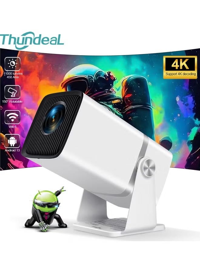 ThundeaL 4K Full HD Projector, Smart Projector Home Theatre 4K Support Native 1080p HD Resolution, 11000 Lumens, Android 13 WiFi6 3D Home Theater Projector,Rotatable Design, Speaker Apps WiFi  Meeting Video Movie,TD80,White - Image 1