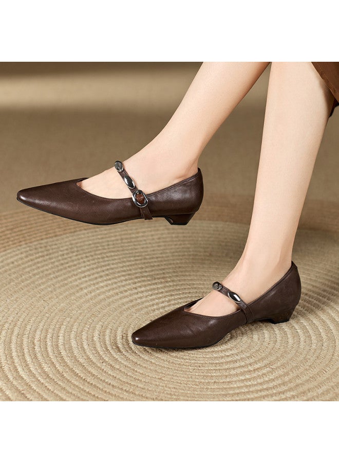 St&Sat Early Spring New Arrival] 26 New Mary Jane Pointed Toe Fashion Square Heel Rhinestone Low Heel Shallow Mouth French Women's Single Shoes - Image 4