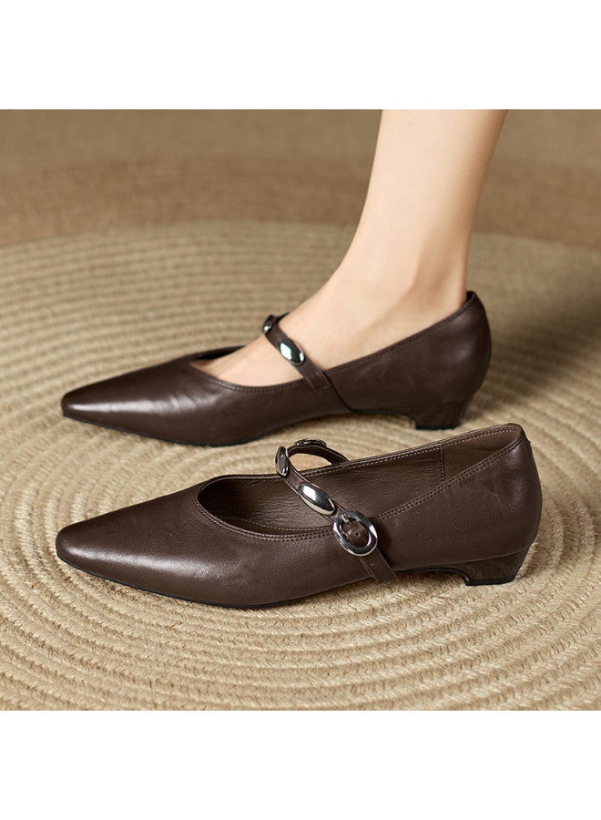 St&Sat Early Spring New Arrival] 26 New Mary Jane Pointed Toe Fashion Square Heel Rhinestone Low Heel Shallow Mouth French Women's Single Shoes - Image 2