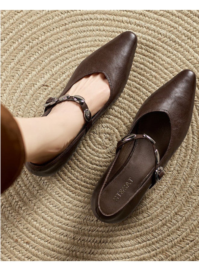 St&Sat Early Spring New Arrival] 26 New Mary Jane Pointed Toe Fashion Square Heel Rhinestone Low Heel Shallow Mouth French Women's Single Shoes - Image 1