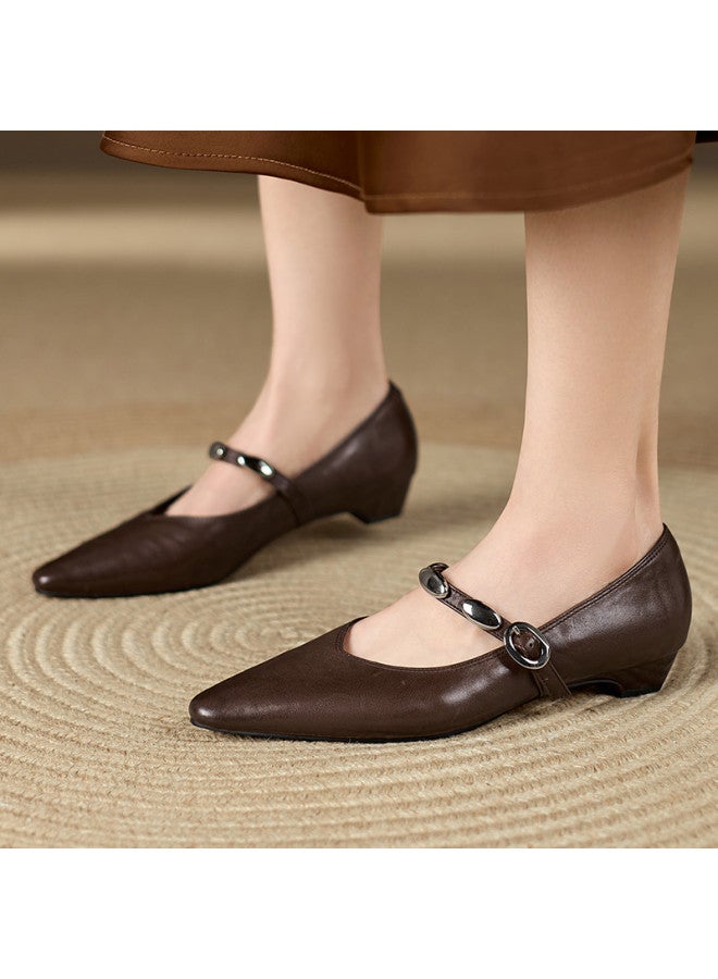St&Sat Early Spring New Arrival] 26 New Mary Jane Pointed Toe Fashion Square Heel Rhinestone Low Heel Shallow Mouth French Women's Single Shoes - Image 3