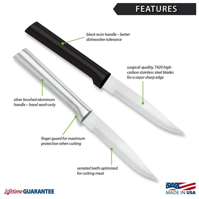 Rada Rada Cutlery Serrated Steak Knife, Black Handle, Pack of 6  - Image 2